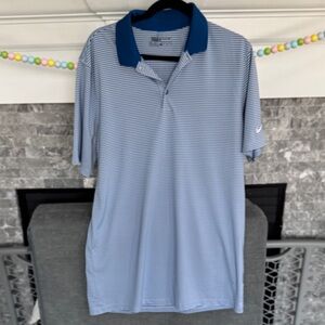 Nike Blue and White Striped Men's Polo Golf Shirt